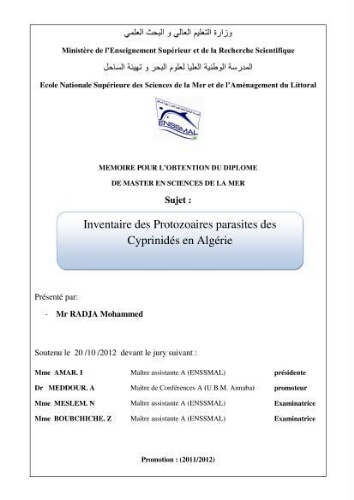 Inventaire des Protozoaires parasites des Cyprinidés en Algérie: Inventaire des Protozoaires parasites des Cyprinidés en Algérie: