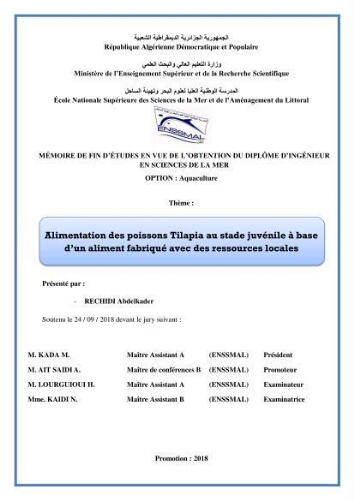 Alimentation des poissons Tilapia au stade juvénile à base d’un aliment fabriqué avec des ressources locales Alimentation des poissons Tilapia au stade juvénile à base d’un aliment fabriqué avec des ressources locales