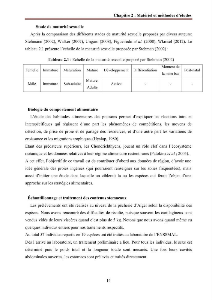 Contribution à l’actualisation de l’inventaire des Chondrichthyens exploités dans les côtes algériennes: biologie de reproduction, régime alimentaire et exploitation de quelques représentants.