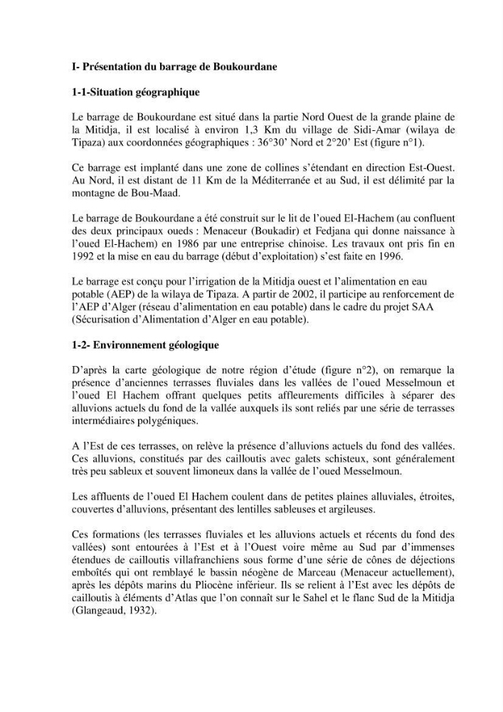 Etude hydrobiologique du barrage de Boukourdane (wilaya de Tipaza)