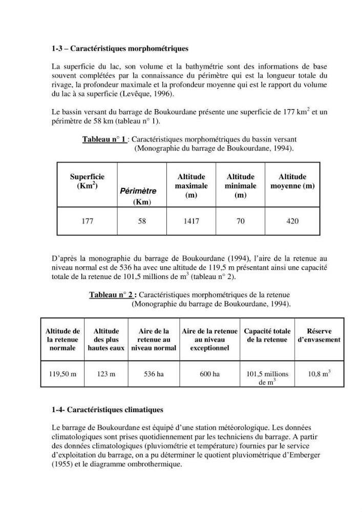 Etude hydrobiologique du barrage de Boukourdane (wilaya de Tipaza)