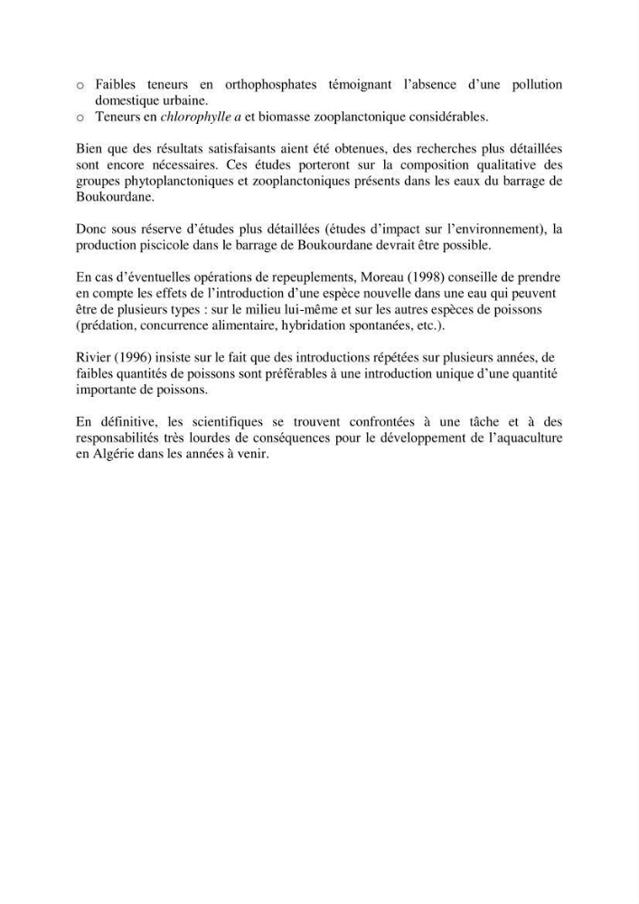 Etude hydrobiologique du barrage de Boukourdane (wilaya de Tipaza)