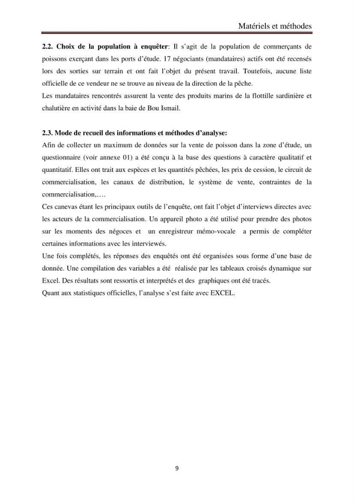 La commercialisation des produits de la pêche dans la baie de Bou Ismail: