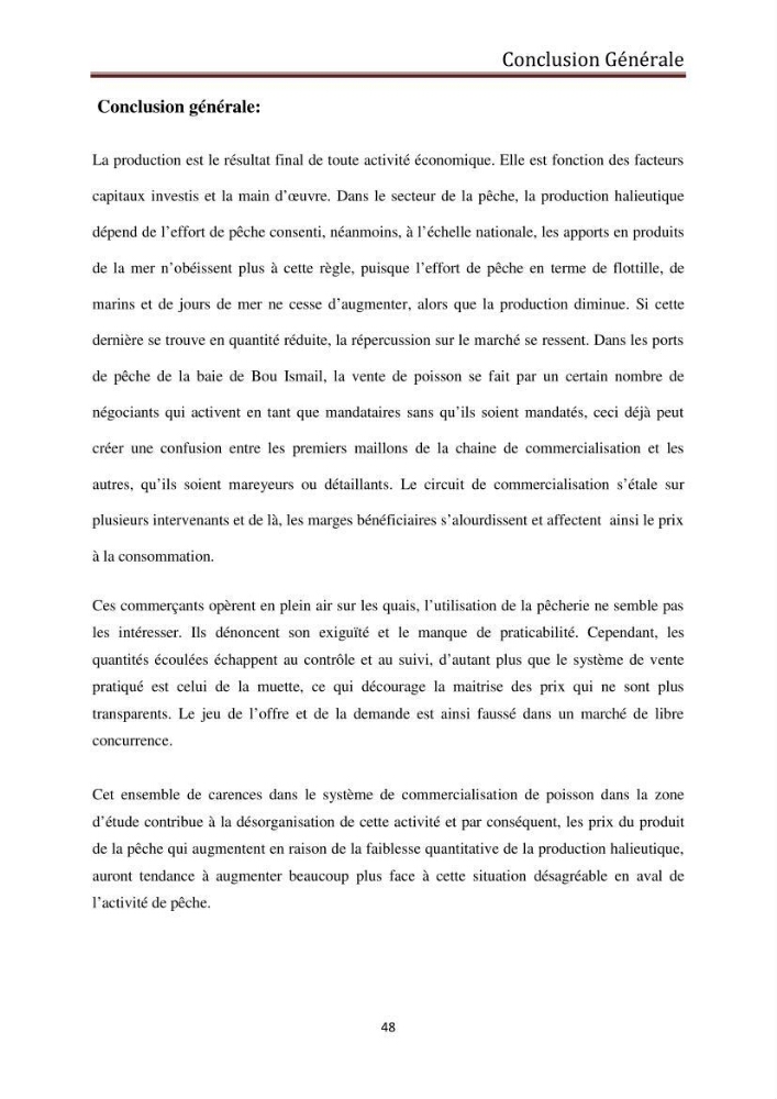 La commercialisation des produits de la pêche dans la baie de Bou Ismail: