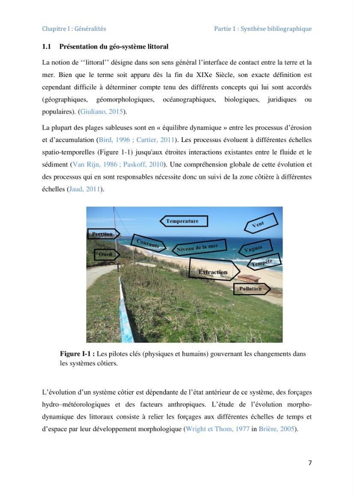Etude et evaluation de la vulnerabilité des systèmes cotiers dans la région Algéroise