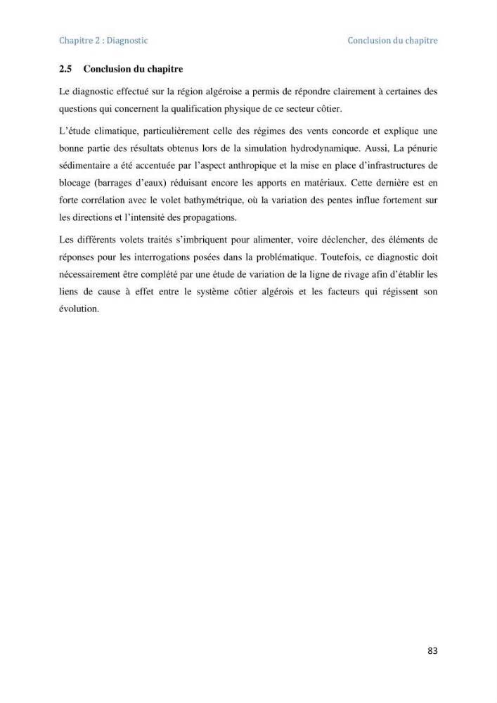 Etude et evaluation de la vulnerabilité des systèmes cotiers dans la région Algéroise