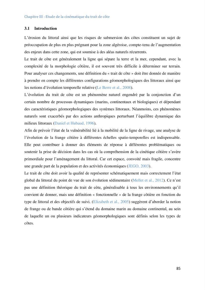 Etude et evaluation de la vulnerabilité des systèmes cotiers dans la région Algéroise