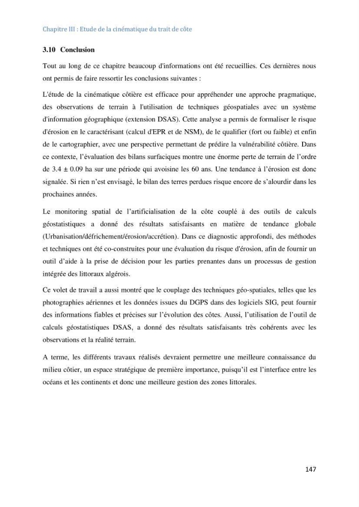 Etude et evaluation de la vulnerabilité des systèmes cotiers dans la région Algéroise