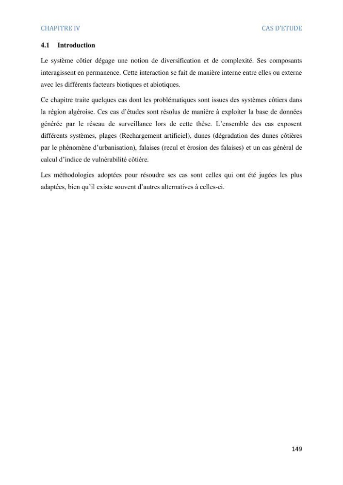 Etude et evaluation de la vulnerabilité des systèmes cotiers dans la région Algéroise