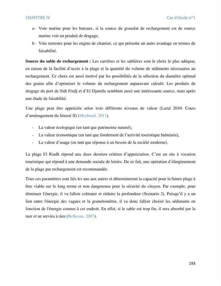 Etude et evaluation de la vulnerabilité des systèmes cotiers dans la région Algéroise