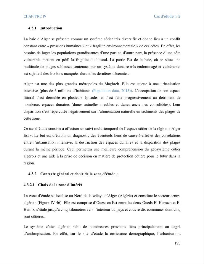 Etude et evaluation de la vulnerabilité des systèmes cotiers dans la région Algéroise