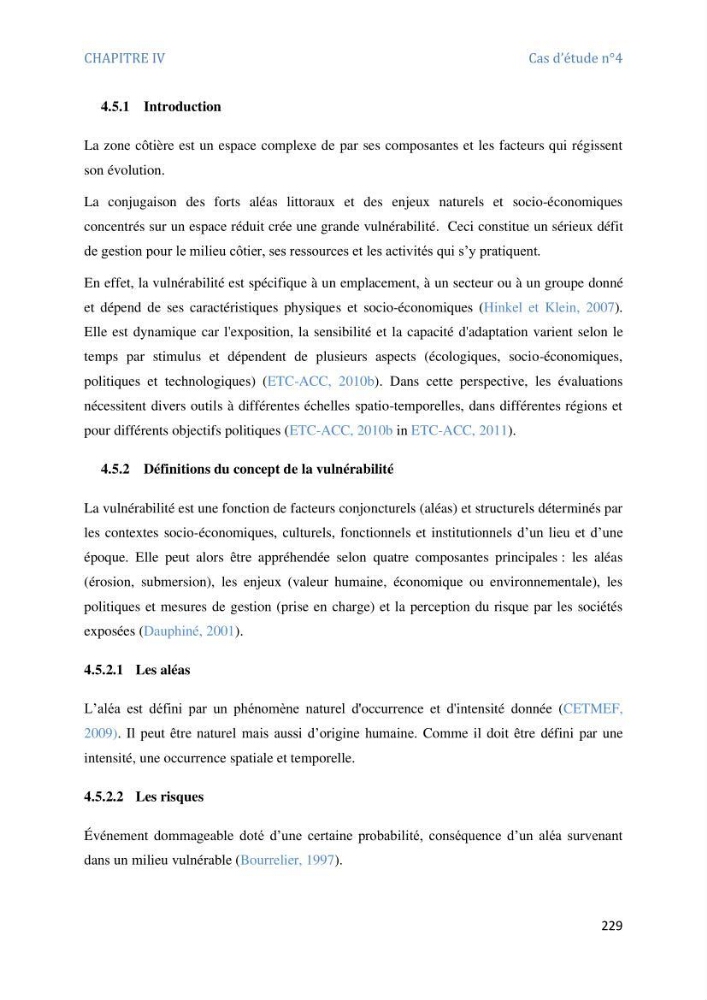 Etude et evaluation de la vulnerabilité des systèmes cotiers dans la région Algéroise
