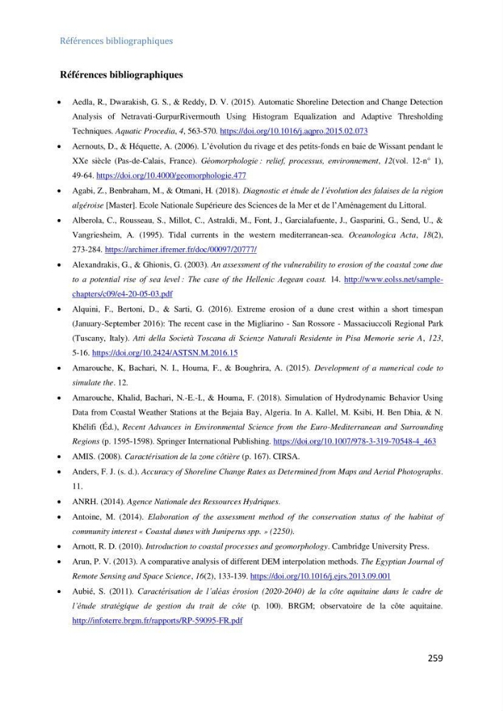 Etude et evaluation de la vulnerabilité des systèmes cotiers dans la région Algéroise