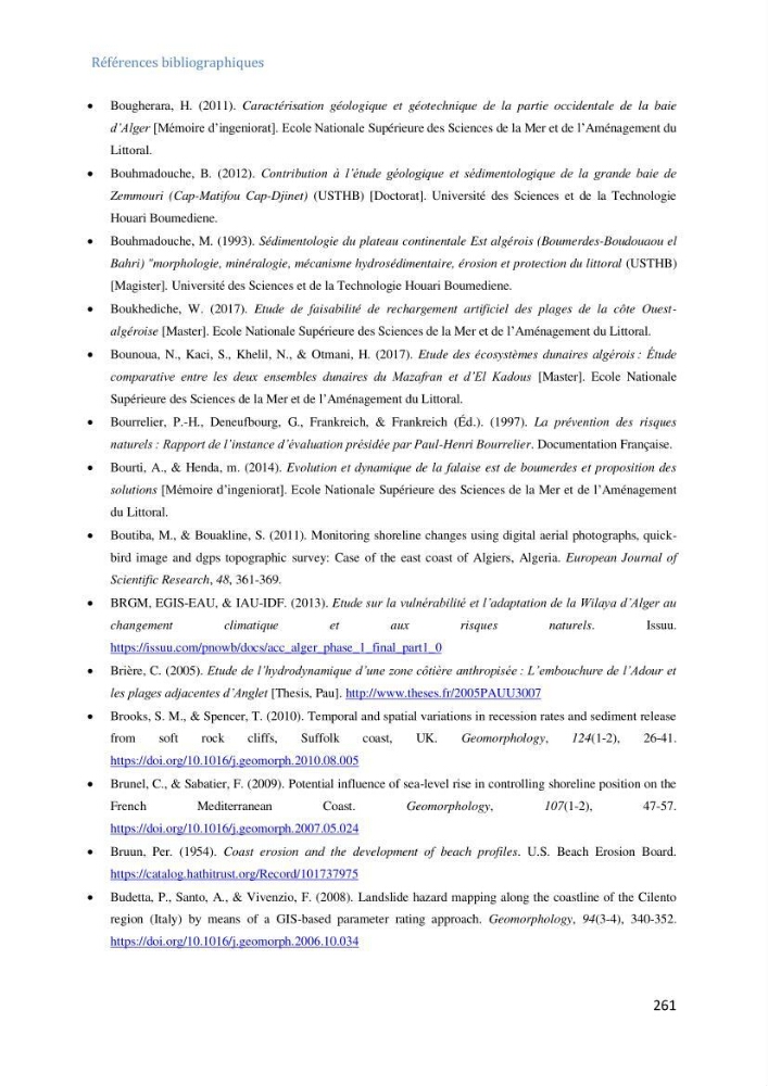 Etude et evaluation de la vulnerabilité des systèmes cotiers dans la région Algéroise