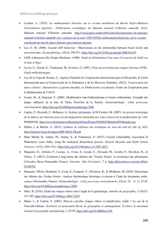 Etude et evaluation de la vulnerabilité des systèmes cotiers dans la région Algéroise