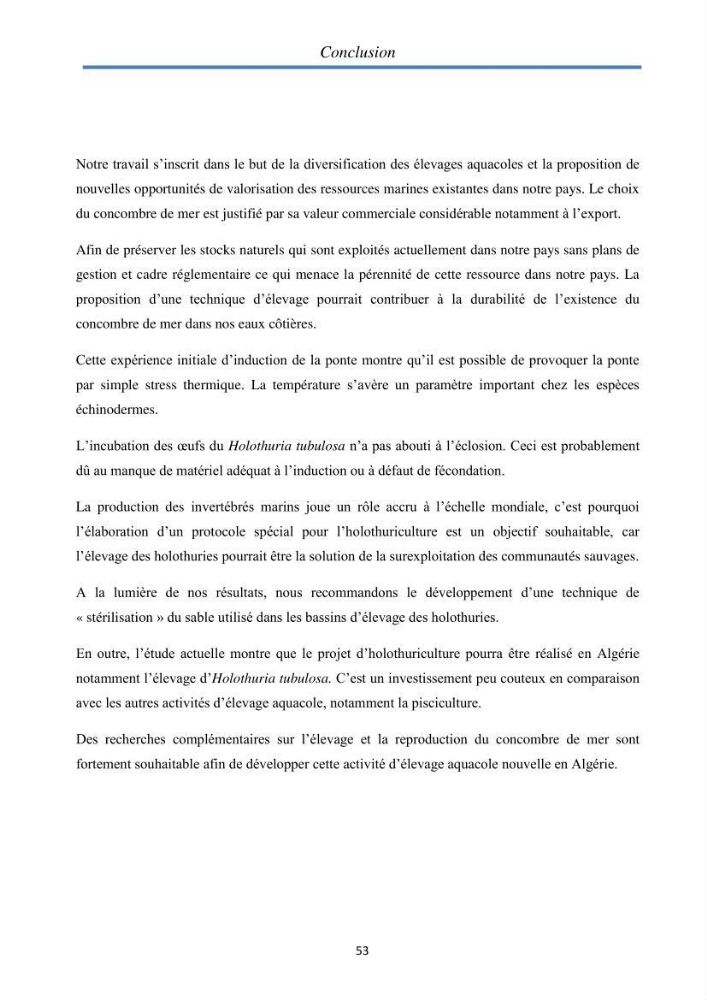 Essai d\'élevage du concombre de mer