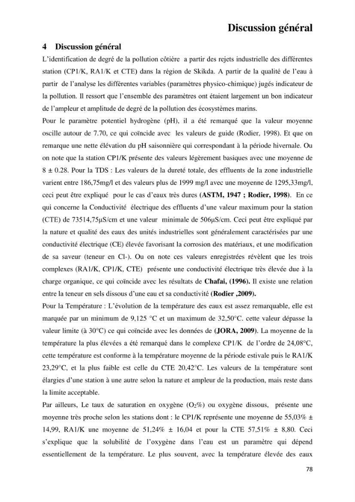 Suivi environnemental de la qualité des eaux adjacentes à une station de production pétrochimique (cas de Skikda,Est du bassin Algerien):