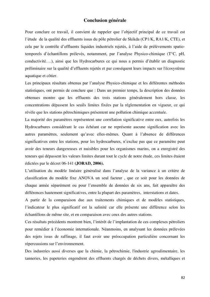 Suivi environnemental de la qualité des eaux adjacentes à une station de production pétrochimique (cas de Skikda,Est du bassin Algerien):