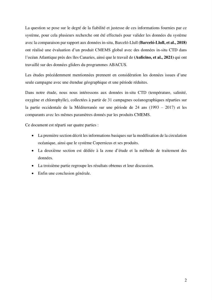L’utilisation des données in-situ pour l’évaluation des produits CMEMS (physiques et biogéochimiques) dans le bassin Algérien.