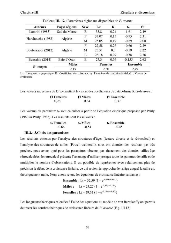 Etude des habitudes alimentaires, de la croissance et évaluation du stock du Pageot blanc Pagellus acarne(Risso,1826) dans la région centre algérienne: