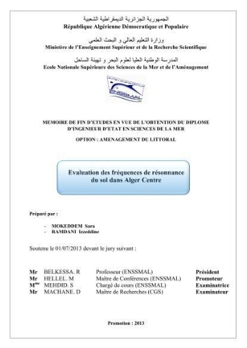 Evaluation des fréquences de résonnance du sol dans Alger centre: Evaluation des fréquences de résonnance du sol dans Alger centre: