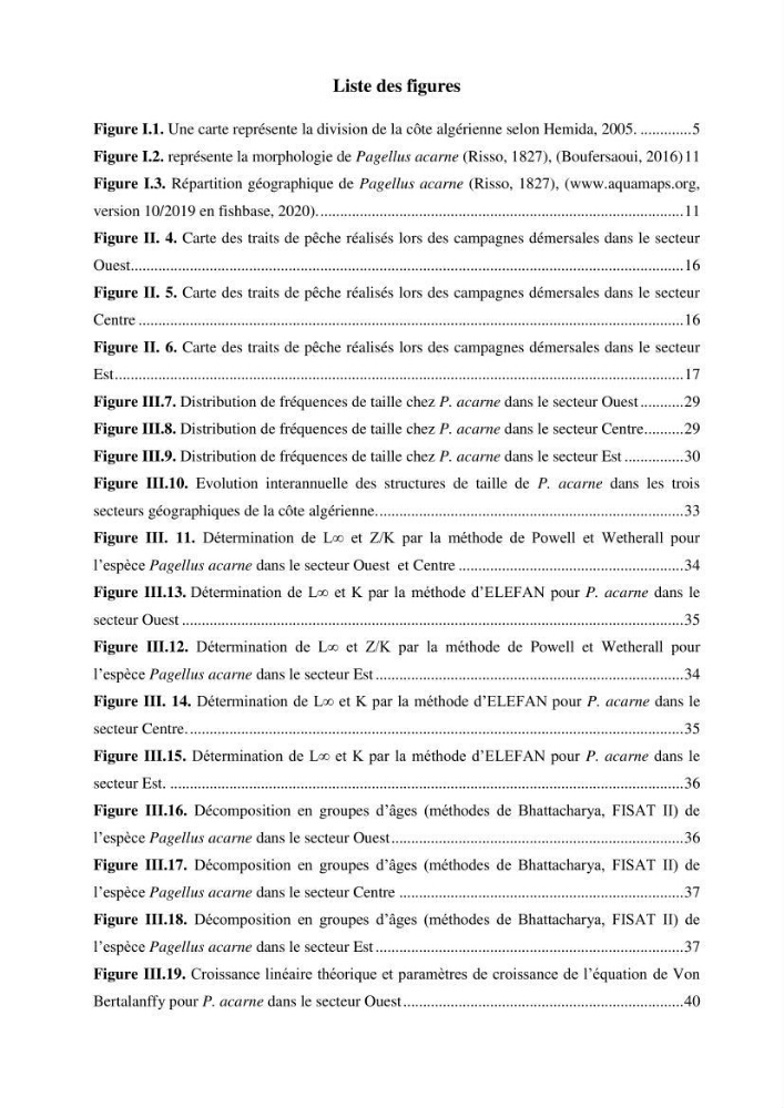 Etude comparative d’Age et de croissance de l’espèce Pagellus acarne (Risso, 1827) dans les trois secteurs géographiques du littoral Algérien.: