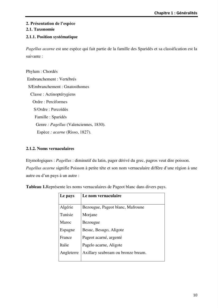 Etude comparative d’Age et de croissance de l’espèce Pagellus acarne (Risso, 1827) dans les trois secteurs géographiques du littoral Algérien.: