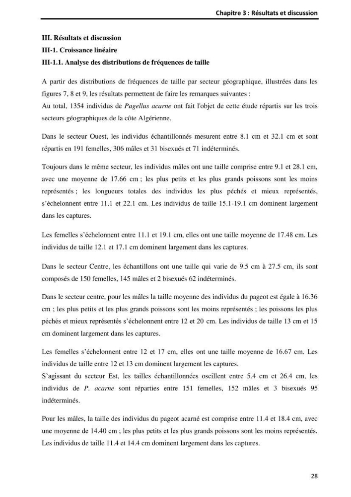 Etude comparative d’Age et de croissance de l’espèce Pagellus acarne (Risso, 1827) dans les trois secteurs géographiques du littoral Algérien.: