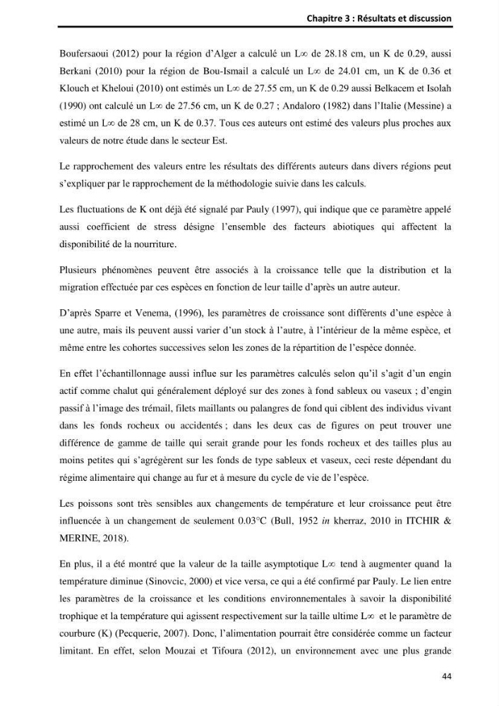 Etude comparative d’Age et de croissance de l’espèce Pagellus acarne (Risso, 1827) dans les trois secteurs géographiques du littoral Algérien.: