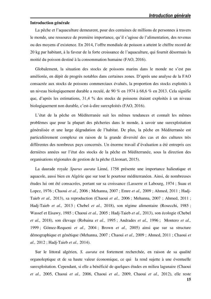 Ecologie, biologie, morphométrie et exploitation de la daurade royale Sparus aurata Linné, 1758 dans la région de SKIKDA.: