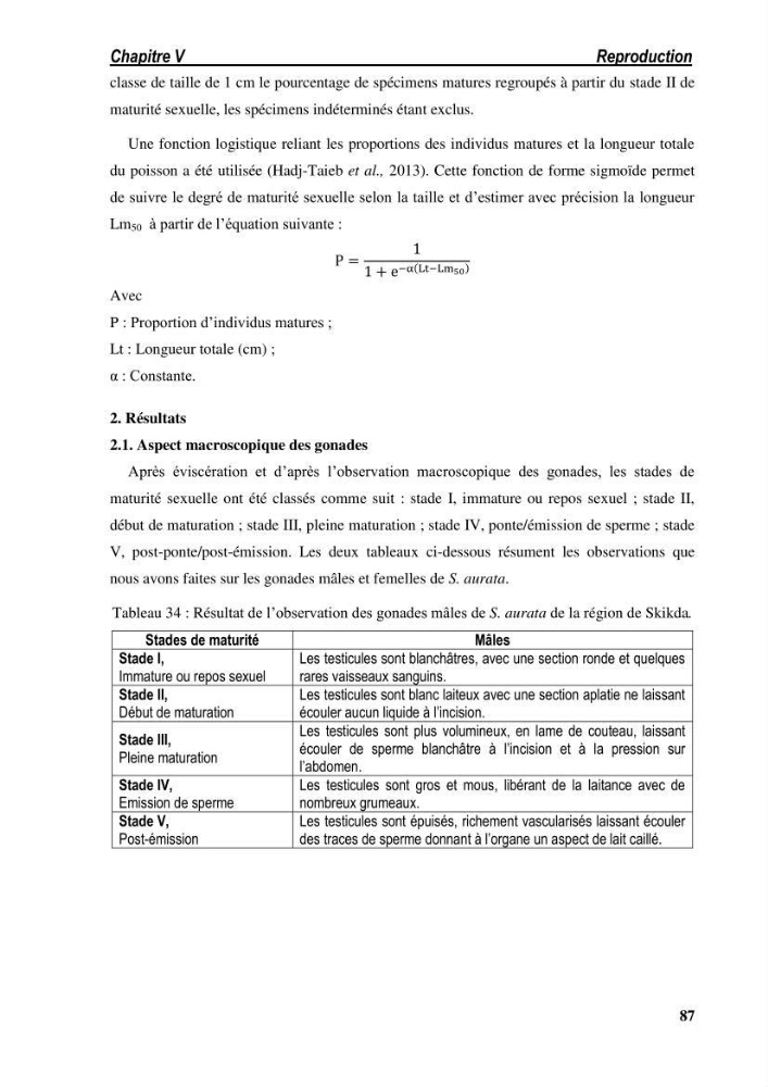 Ecologie, biologie, morphométrie et exploitation de la daurade royale Sparus aurata Linné, 1758 dans la région de SKIKDA.:
