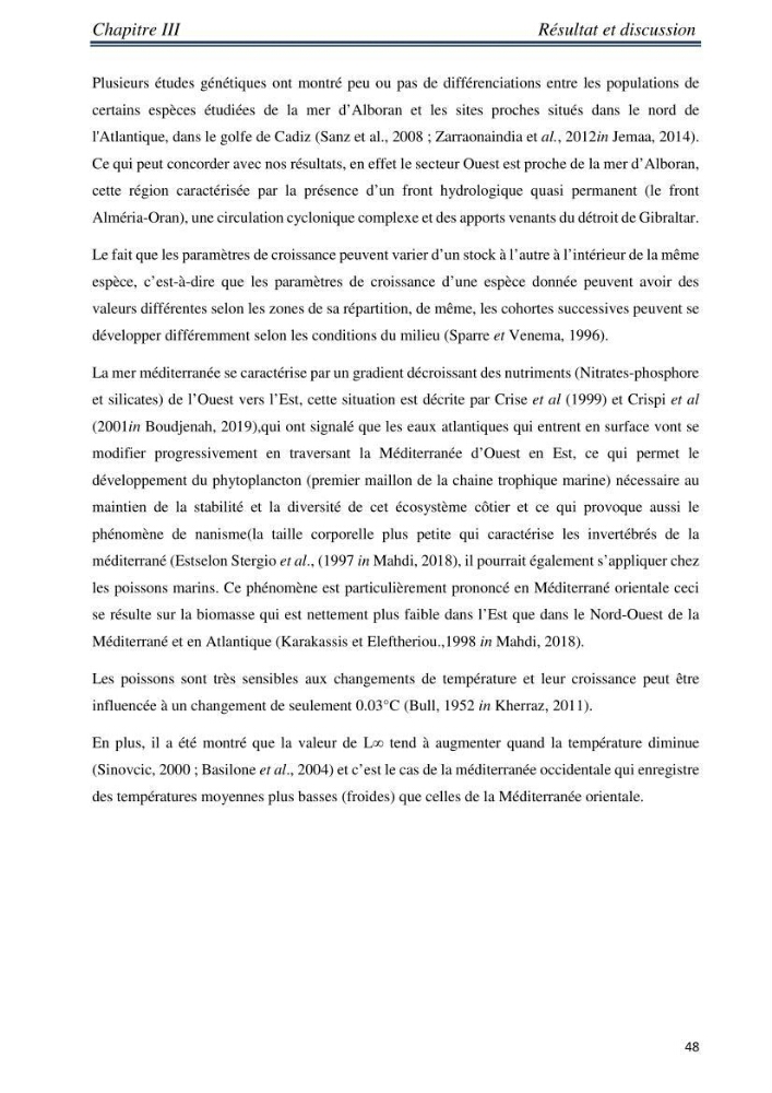 Etude comparative d’âge et de la croissance de l’espèce Pagellus erythrinus (Linnaeus, 1758) dans les trois secteurs géographiques du littoral Algérien.