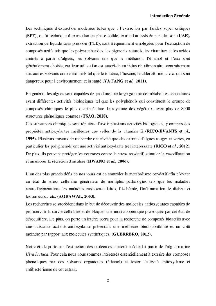 Extraction des molécules d’intérêt médical à partir d’une algue marine