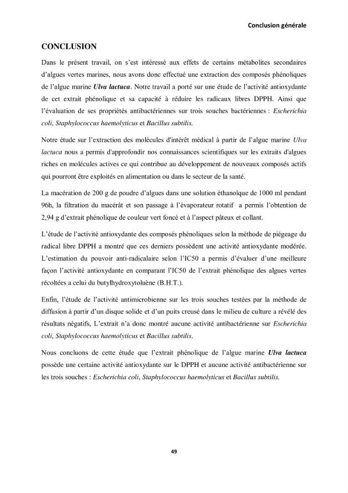 Extraction des molécules d’intérêt médical à partir d’une algue marine
