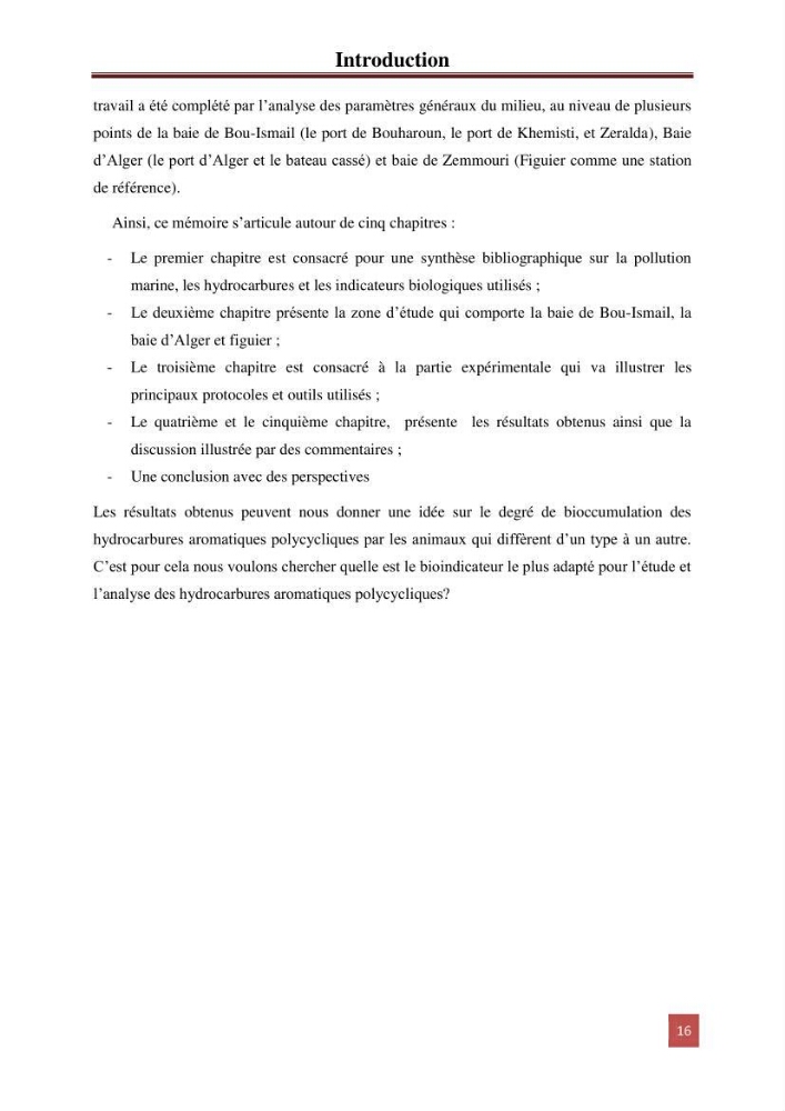 Evaluation du taux des hydrocarbures aromatiques polycycliques chez le mollusque Patella.sp et les moules du littoral Algérois: