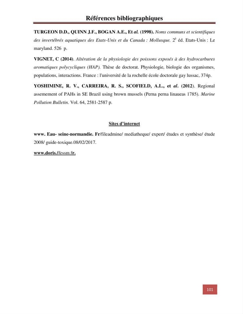 Evaluation du taux des hydrocarbures aromatiques polycycliques chez le mollusque Patella.sp et les moules du littoral Algérois: