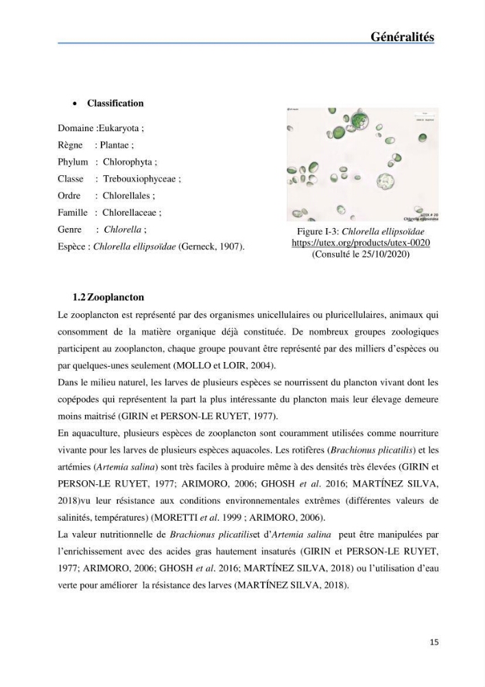 Fonctionnement d’une écloserie marine cas du CNRDPA et production de proies vivantes (Chlorella ellipsoïdae et Brachionus plicatilis):