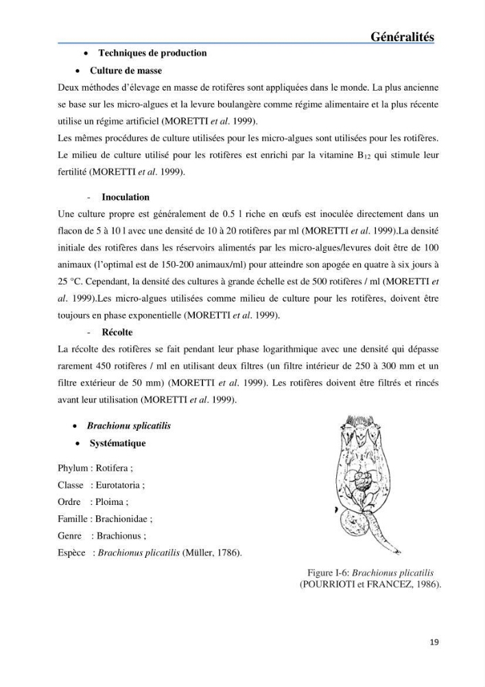 Fonctionnement d’une écloserie marine cas du CNRDPA et production de proies vivantes (Chlorella ellipsoïdae et Brachionus plicatilis):