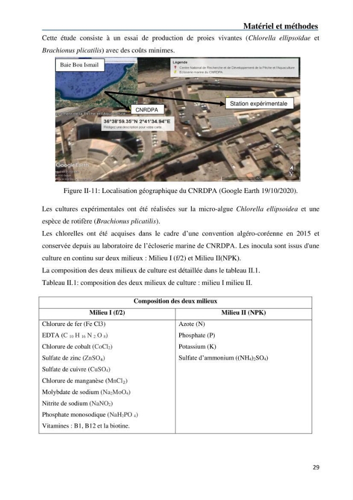 Fonctionnement d’une écloserie marine cas du CNRDPA et production de proies vivantes (Chlorella ellipsoïdae et Brachionus plicatilis):