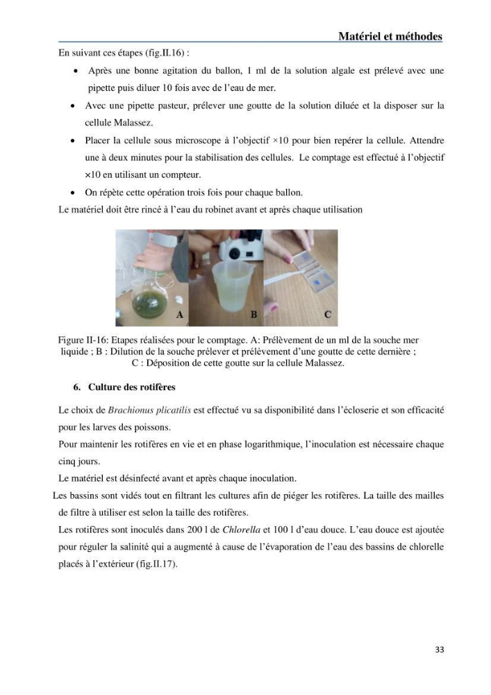 Fonctionnement d’une écloserie marine cas du CNRDPA et production de proies vivantes (Chlorella ellipsoïdae et Brachionus plicatilis):