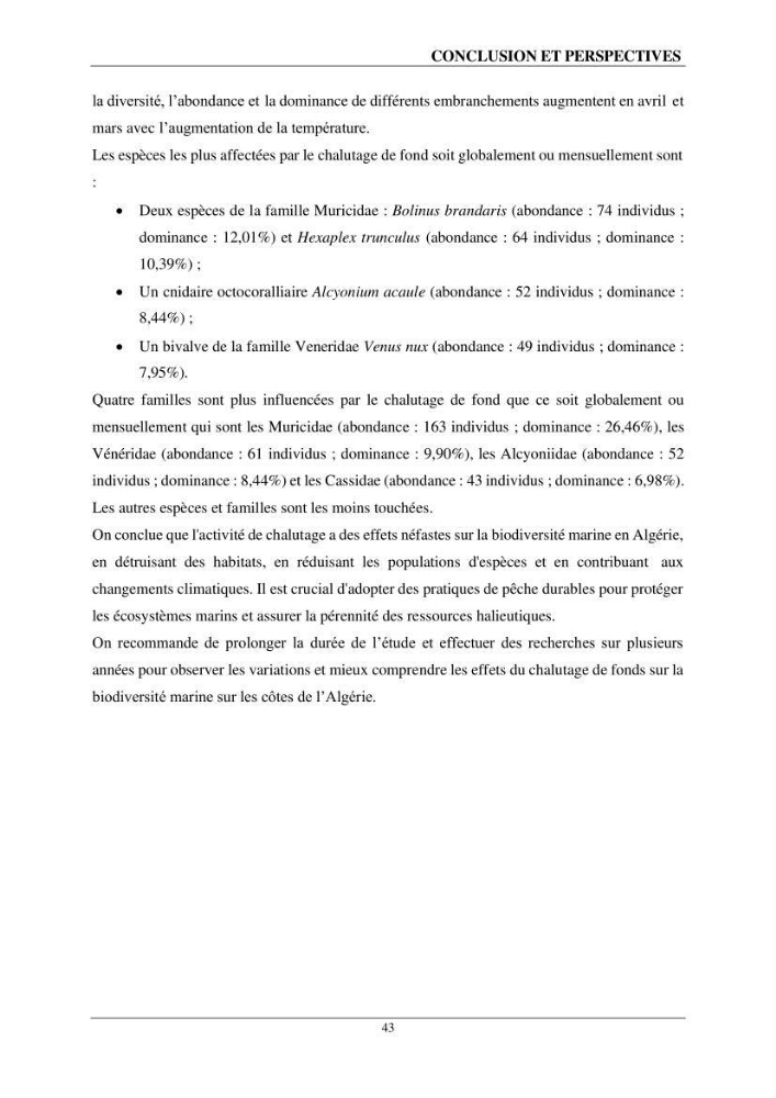 L\'impact du chalutage de fond sur la biodiversité marine de la région centre de l\'Algérie