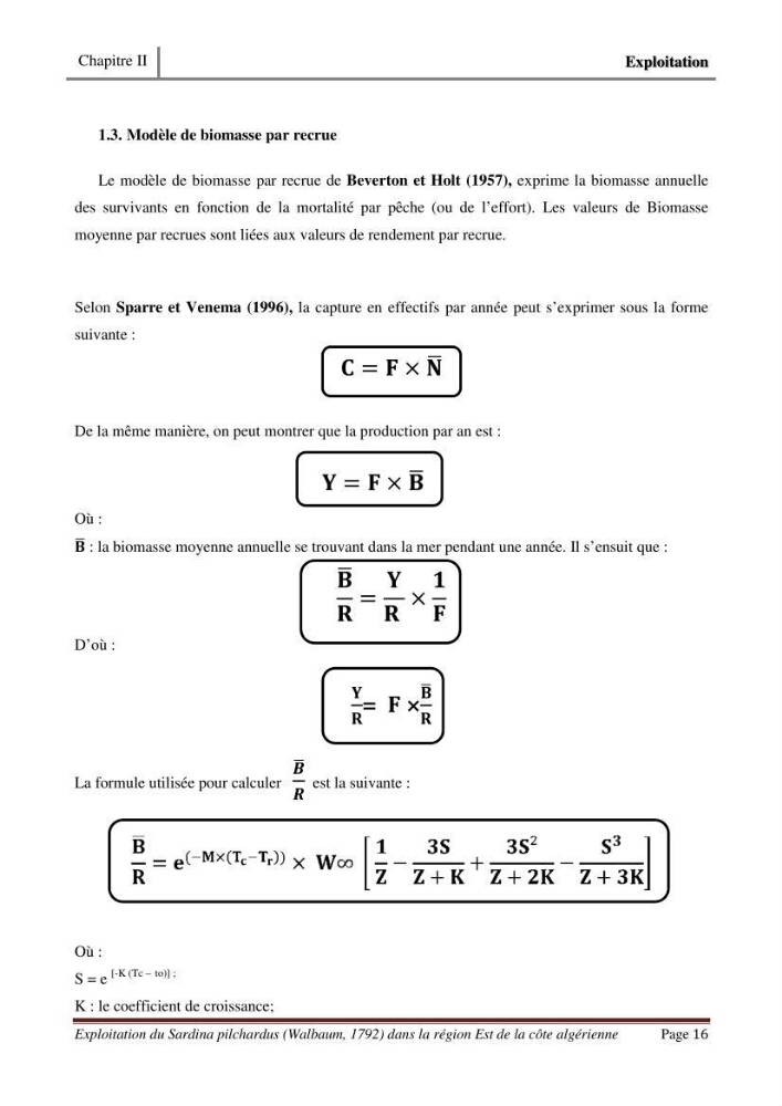 Exploitation de la sardine Sardina pilchardus ( Walbaum,1792) de la région Est de la côte Algerienne ( Jijel,Skikda et Annaba)