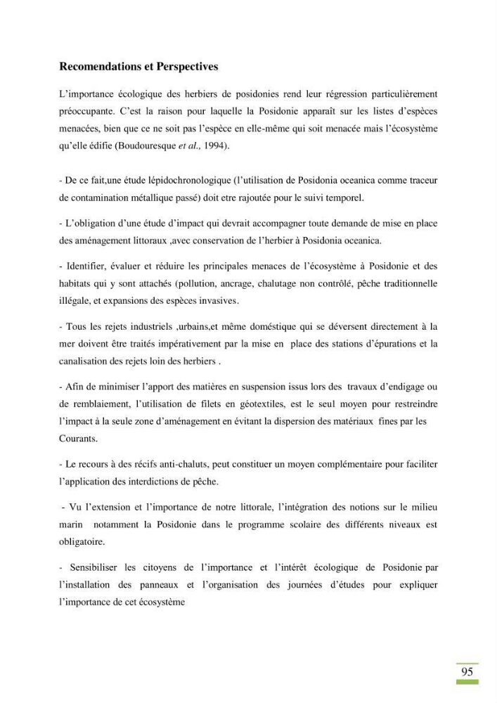 Contribution à l\'étude des paramètres vitaux de l\'herbier à posidonie ( Posidonia oceanica) en relation avec la pollurtion: