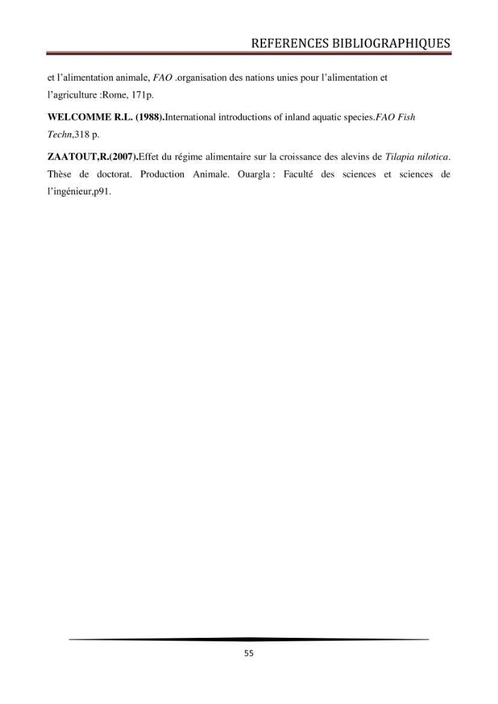 Valorisation de la culture des vers de farine dans l\'alimentation du Tilapia du Nil Oreochromis niloticus (Linnaeus, 1758°