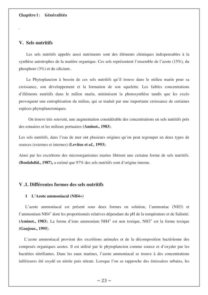Evaluation de la qualité des eaux marine de la plage ouest Sidi Fredj.: