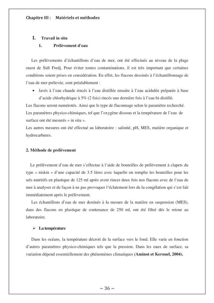 Evaluation de la qualité des eaux marine de la plage ouest Sidi Fredj.: