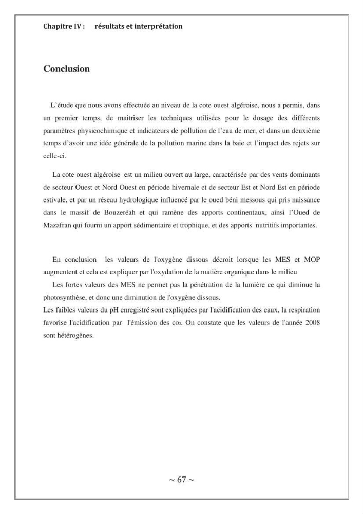 Evaluation de la qualité des eaux marine de la plage ouest Sidi Fredj.: