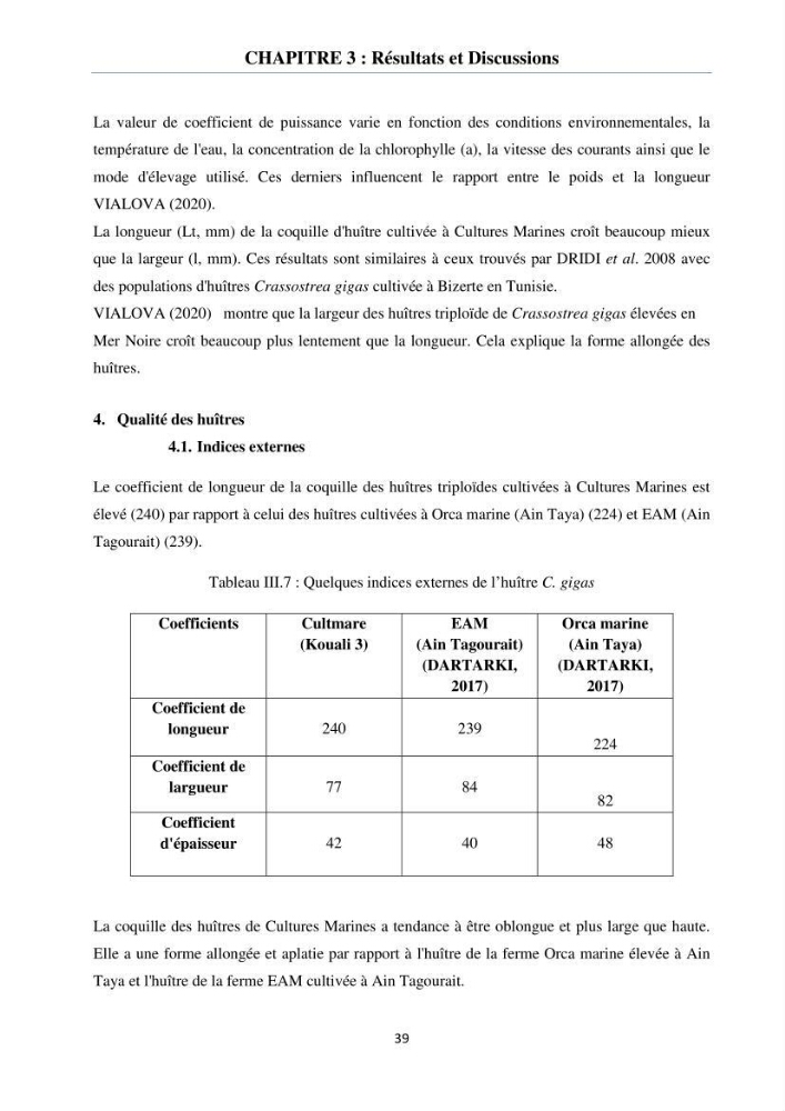 Etude des performances de croissance de l\'huître Crassostrea gigas (THUNBERG, 1793) triploïde de l\'élevage Cultures Marines (Tipaza)