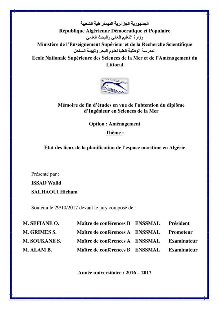 Etat des lieux de la planification de l\'espace maritime en Algerie