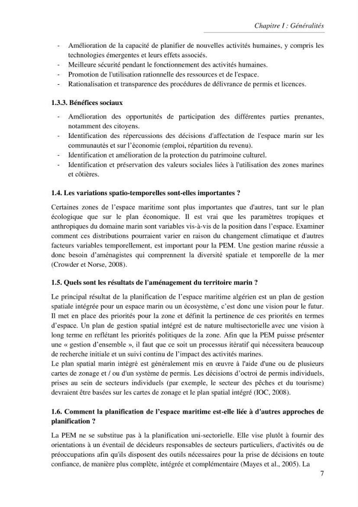Etat des lieux de la planification de l\'espace maritime en Algerie